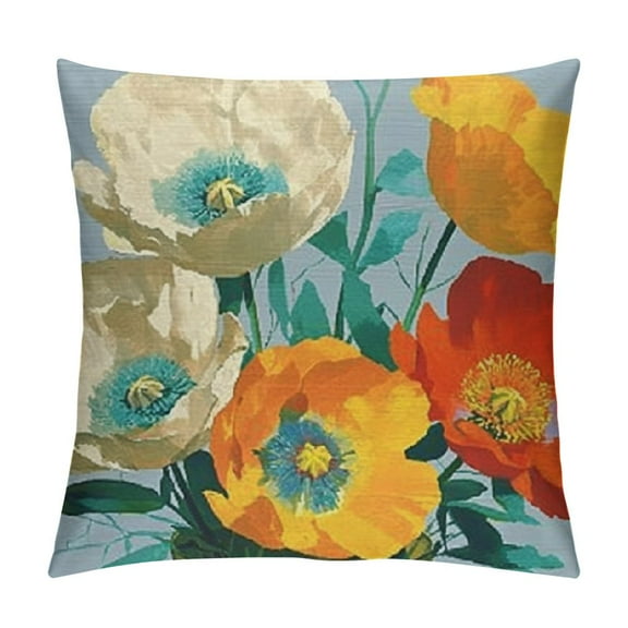 SHANXI Square Decorative Throw Pillow Case Cushion Cover Tricolor Orange Red Yellow Blue Poppy Flowers Gift Anniversary Day Present 12x12in