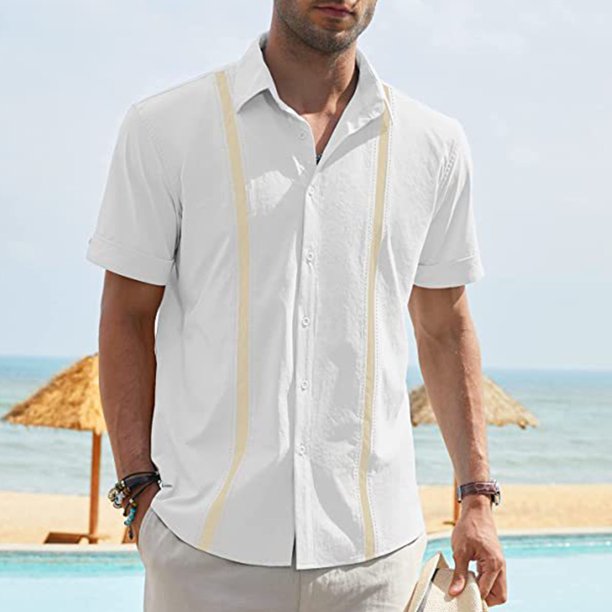 pstuiky Camisas de manga corta para hombre, Camisa informal de manga corta con botones y cuello redondo a la moda para hombre camisas casuales para hombre m