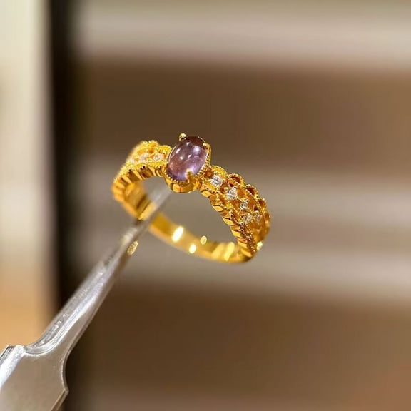 New 14K Gold Filled Amethyst Lace Finger Band Rings Crystal Cocktail Ring Engagement Fine Jewelry