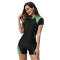 thumbnail image 2 of IBTOM CASTLE Women Zipper Rash Guard Boyleg Padded Swimsuit Sun Protection Surfing Bathing Suit Wetsuit One Piece Athletic Swimwear M Black + Green, 2 of 7