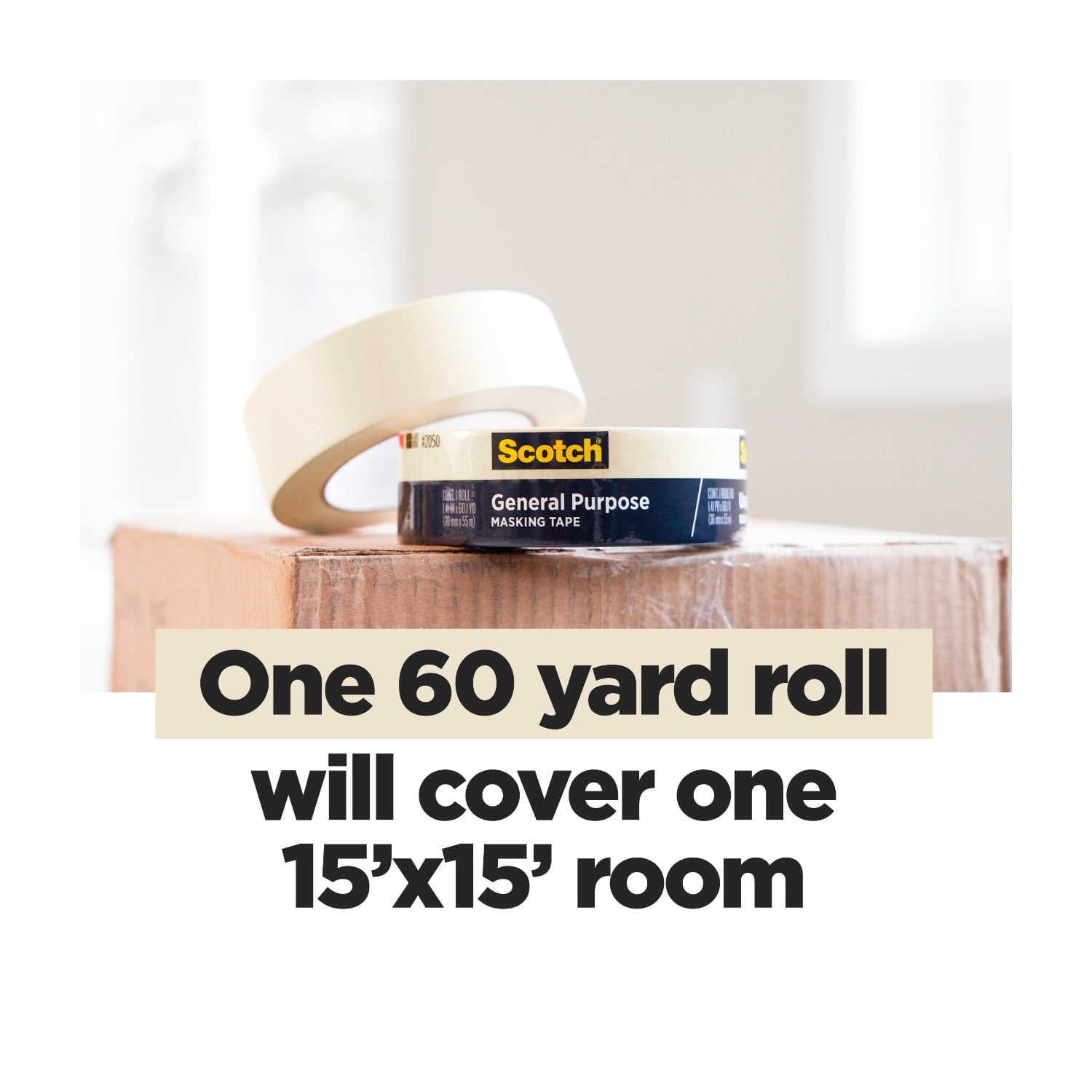 Scotch Greener Painters Masking Tape, 1.5 in x 60 Yds, Tan, 1 Roll