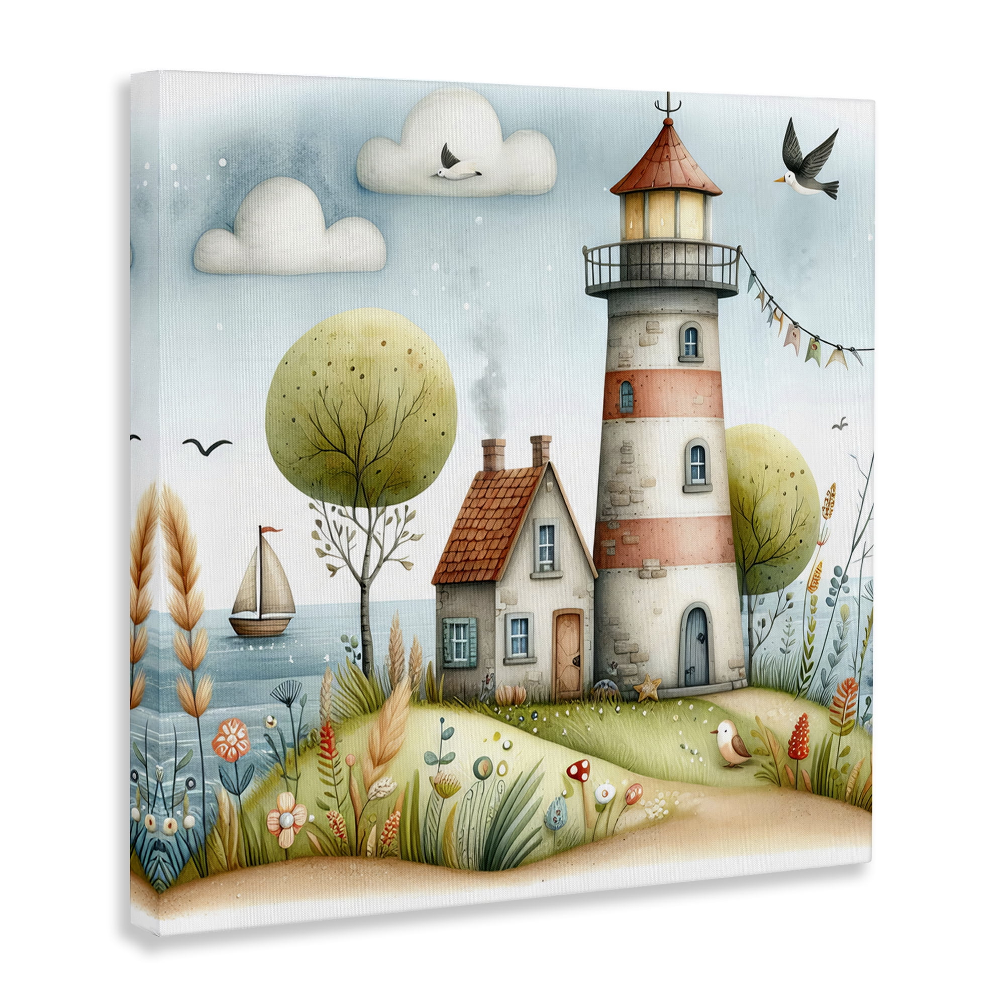 Stupell Industries Nautical Lighthouse Whimsy Nautical & Beach Painting Wrapped Canvas Art Print Wall Art, 17 x 17