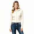 thumbnail image 2 of Women's Button Front Ribbed Knit Hooded Cardigan, Drawstring Long Sleeve Casual Lightweight Sweater for Women, Sizes S-2XL, 2 of 4