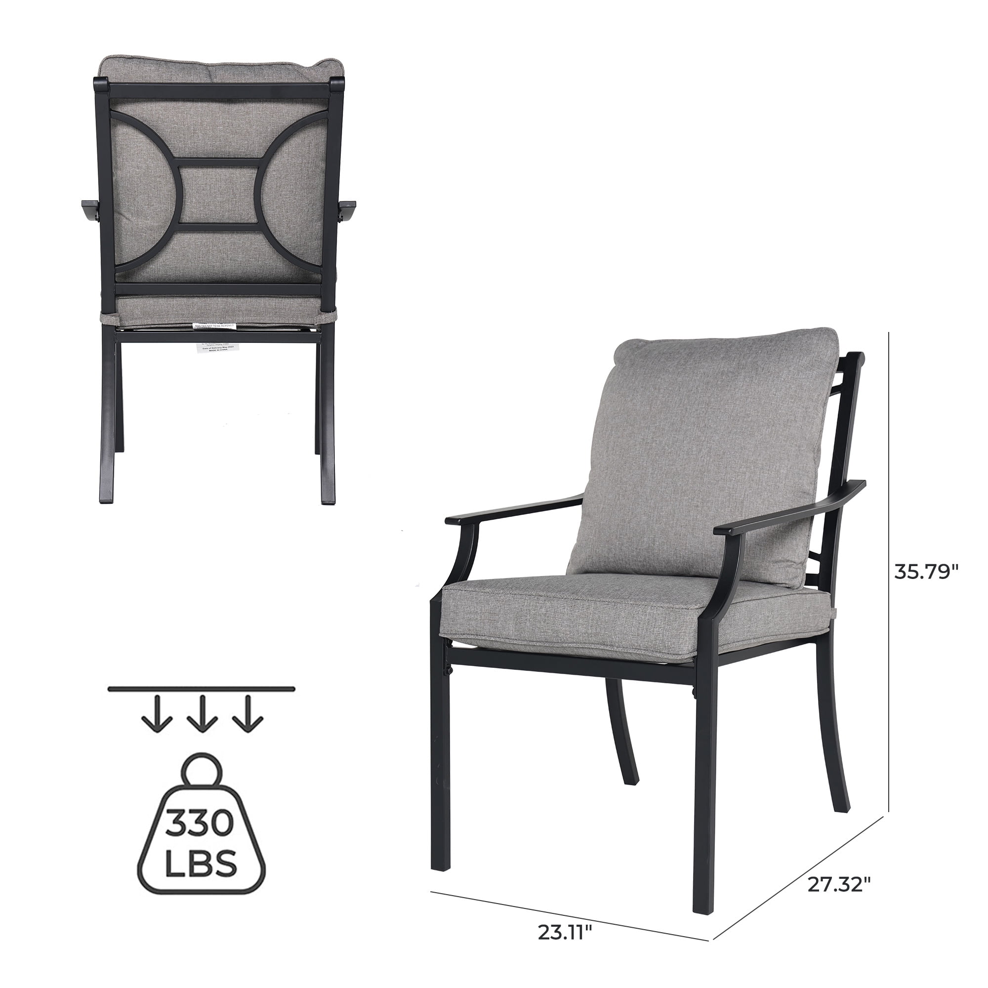 Grand Patio 2-Piece Outdoor Dining Chairs Patio Fixed Dining Chair Set of 2 All-Weather Steel Frame with Removable Grey Olefin Cushions