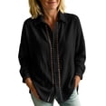 thumbnail image 2 of Noric Women's Cotton Long Sleeve Shirt V Neck Button Down Loose Fit Casual Tops with Crochet Lace, 2 of 7