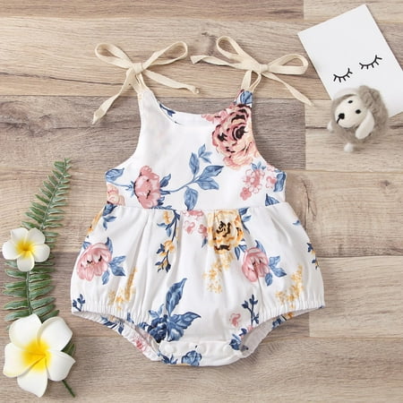 

Leutsin Baby Girls Romper Summer Baby Girls Flowers Straps Sleeveless Jumpsuit Casual Bodysuit Clothes