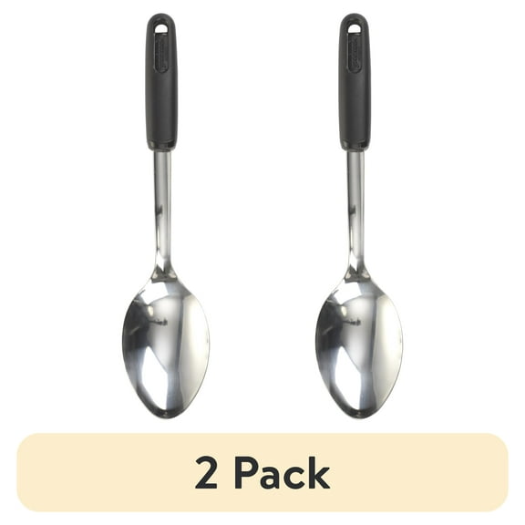 (2 pack) GoodCook 13-Inch Stainless Steel Basting Spoon, Silver and Black