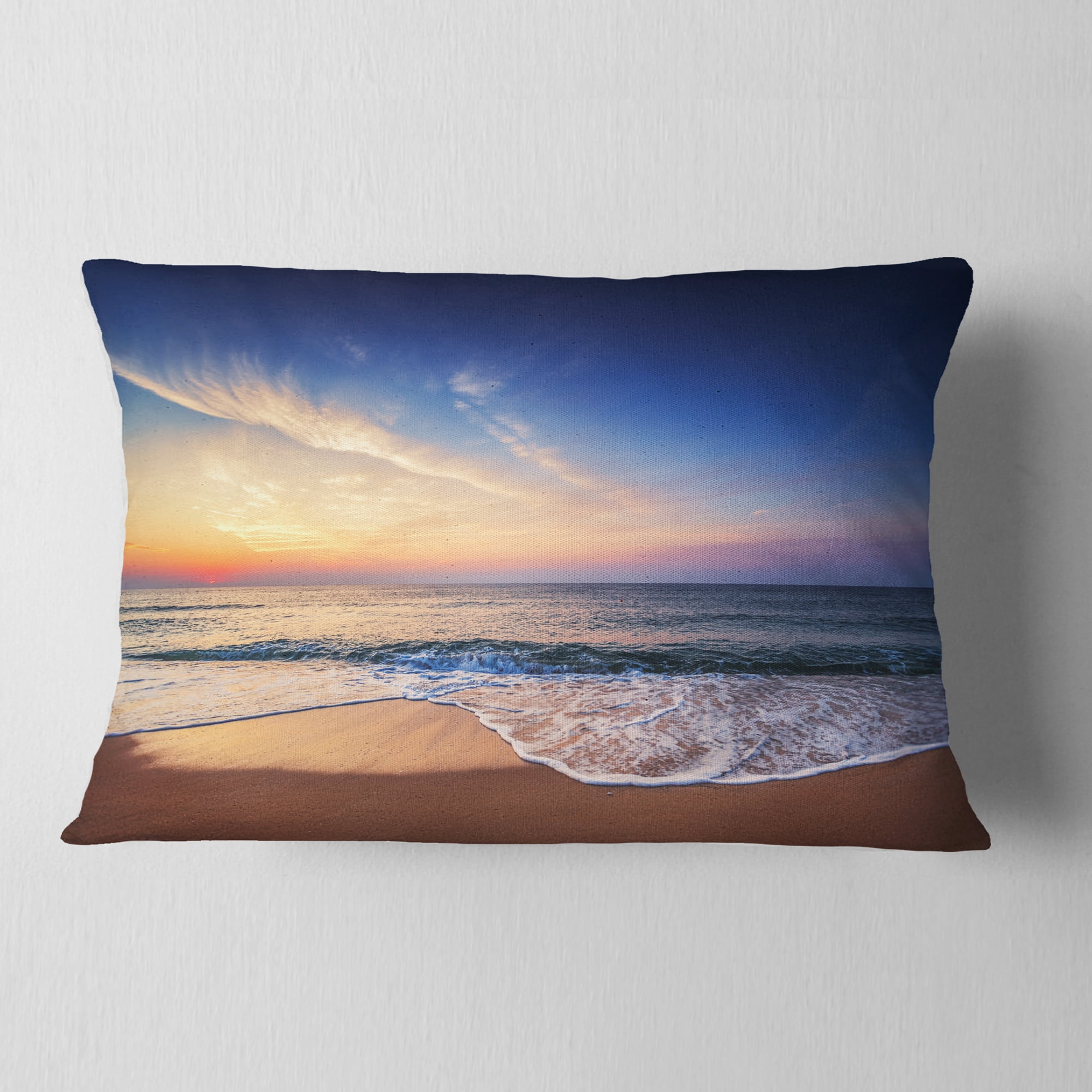 Designart Beautiful Blue Cloudscape Over Sea - Seashore Throw Pillow - 12x20