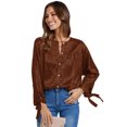 thumbnail image 3 of VISgogo Blusa de Mujer Leopardo Estampado Jacquard Botones Cuello Redondo Manga Larga Casual Camisas VISgogo moda, 3 of 9
