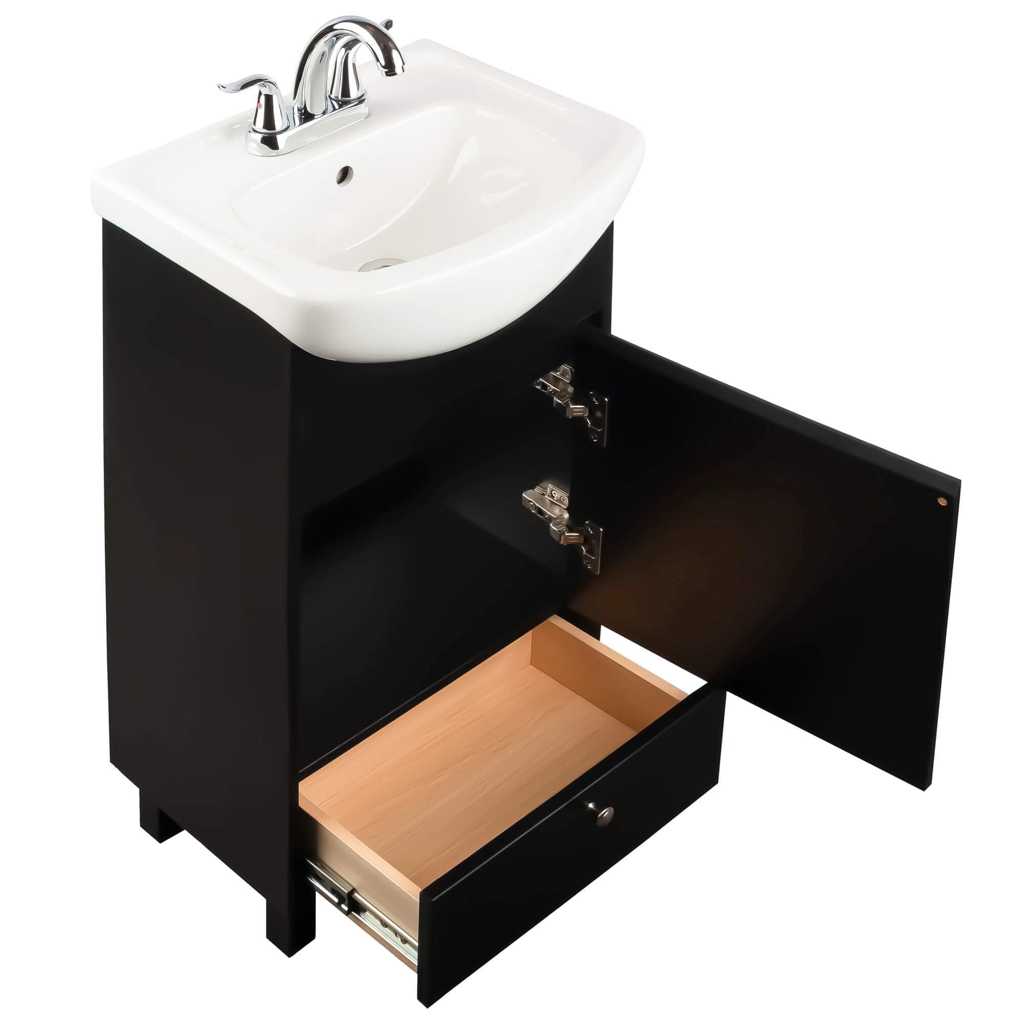 Fine Fixtures Petite 18 Inch Bathroom Vanity with Sink, Small Freestanding Bathroom Cabinet, Space-Saving Vanity Sink Combo, Satin Black