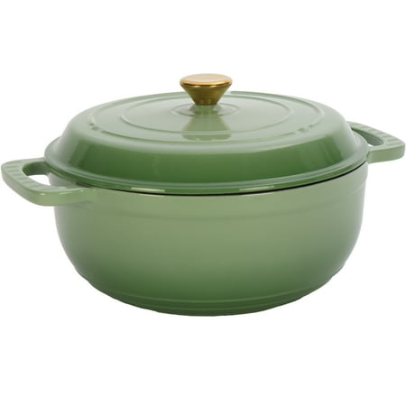 Gradient Green 7.5QT Enamel Cast Iron Dutch Oven Pot - FDA-Certified Non-Stick Oven & All Stovetop Safe - Includes Silicone Gloves for Home & Outdoor Cooking