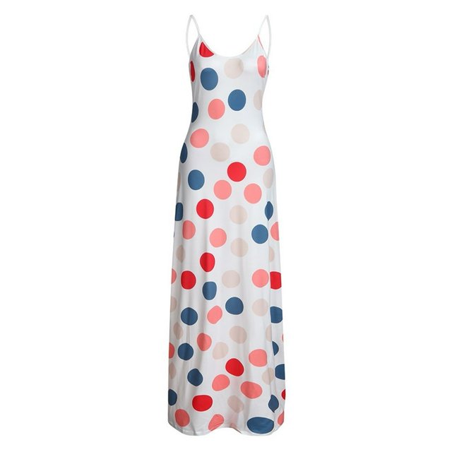 PENGXIANG Robes Sexy pour la Nuit de Club Femmes Sans Manches Point Imprimé Longue Maxi Robe Cocktail Partie Plage Robe de Soleil