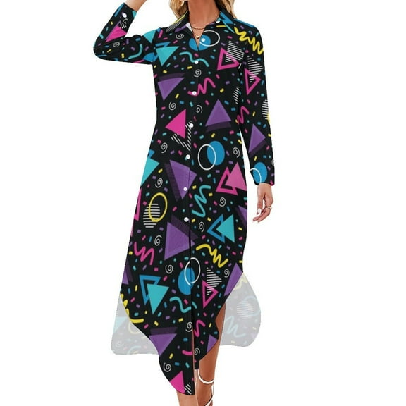 Neon Retro 90S Sprinkle Pattern Long Sleeved Shirt Dress summer clothes Long dress Dresses
