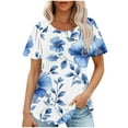 thumbnail image 2 of Jjayotai No Boundaries Womens Summer Tops, Casual Puff Short Sleeve T Shirts, Floral Pleated Tunics, Round Neck Work Blouse, Blouses for Women Dressy Casual Multicolor^2 XXL, 2 of 6