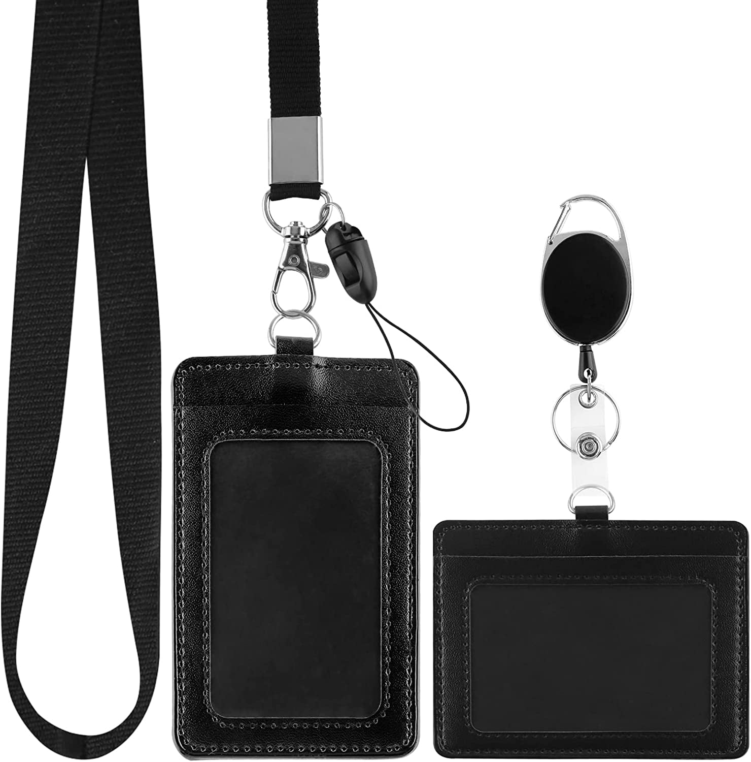 2 Pack Leather Badge Holders with Detachable Neck Lanyard Strap and ...