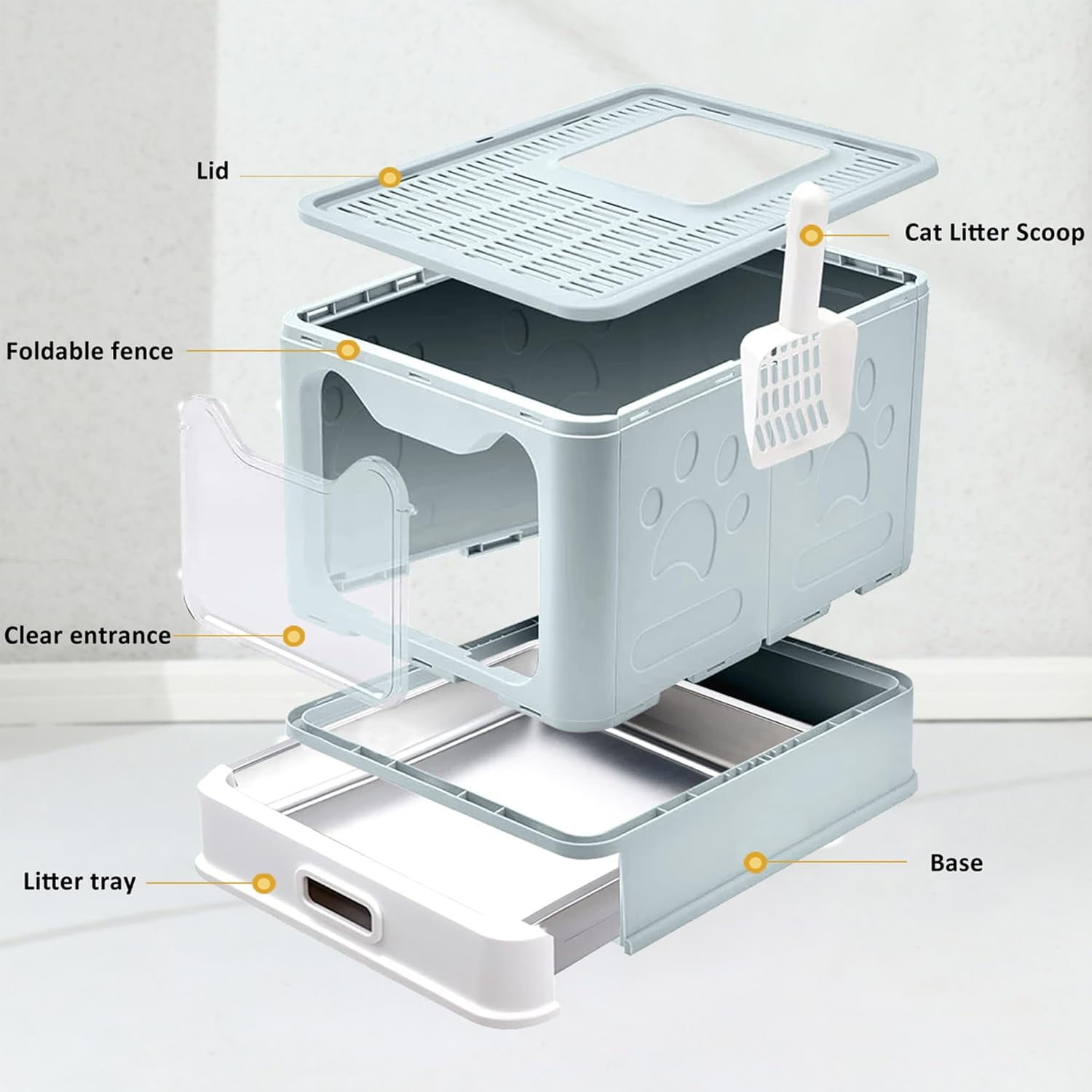 Enclosed Cat Litter Box with Lid Top Exit Covered Metal Stainless Steel Litter Box Leak Proof & Odorless Easy to Clean Including Cat Litter Scoop and Cat Litter Mat