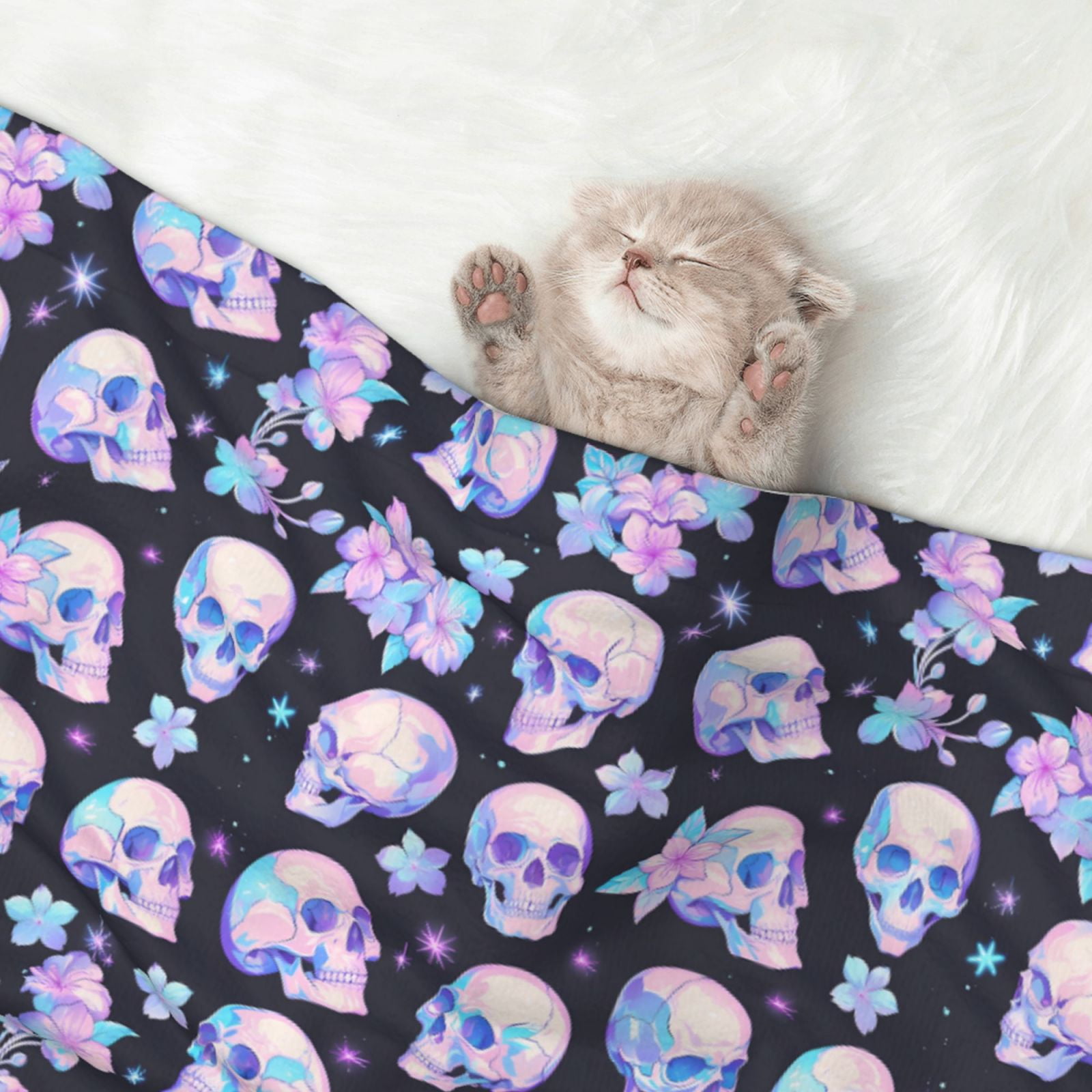 Naloa crystal flower Skull Dog Blanket, 3 Sizes Cat Blanket for Indoor Cats Large Medium Small Dog Gifts-Small