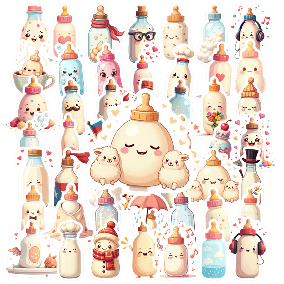 cartoon Baby Bottle Theme Stickers, Waterproof Baby Bottle Theme Sticker for Water Bottle Laptop Phone Cases Planner Skateboard Luggage Helmet Party Favor Decor, Ideal for Adults Teens Teacher Rewards