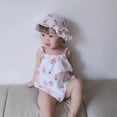 thumbnail image 3 of 0-12M Lovely Baby Girls Summer Sleeveless Sling Cotton Print One-Pieces Jumpsuit +Hat 2pcs, 3 of 5