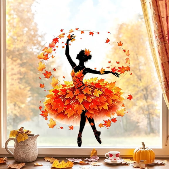 PSVFUJZ Fall Window Clings, Autumn Decorations, Maple Leaf Thanksgiving Themed Decorative Sticker, Removable Seasonal Ornament for Window Mirror Glass Door Home Holiday Decor 15x12 Inch