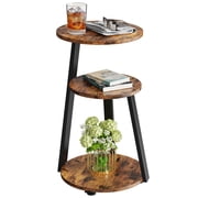 Biemlerfn End Side Table, Round Sofa Table with Metal Frame, 3-Tier Coffee Table Nightstand for Home, Black&Brown