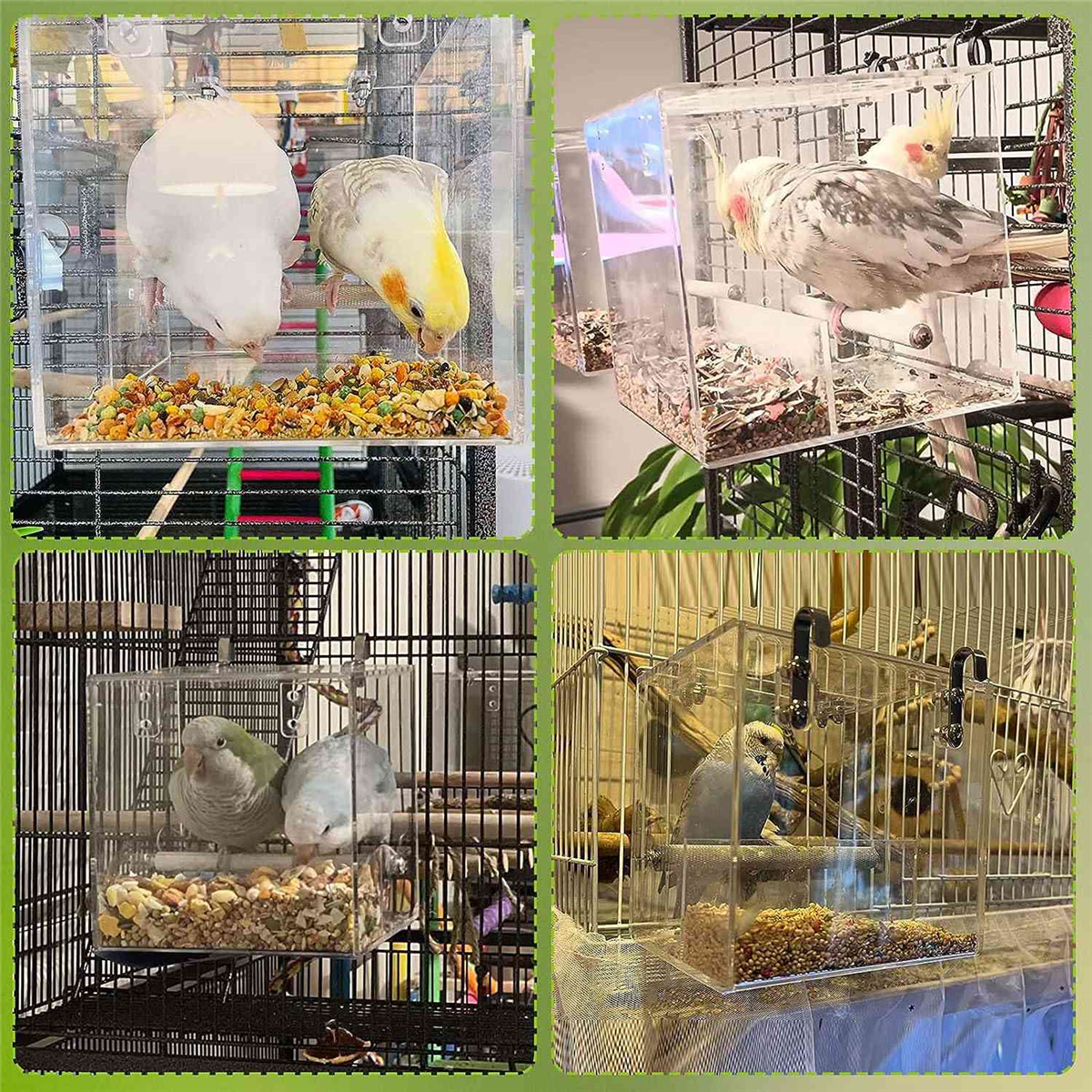 No Mess Bird Feeder for Cage Automatic Cage, Acrylic Parrot Food