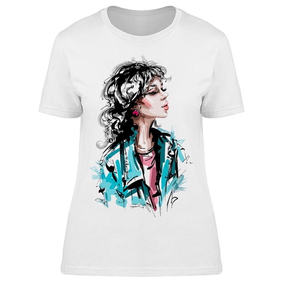 Beautiful Woman With Bangs T-Shirt Women -Image by Shutterstock, Female XX-Large