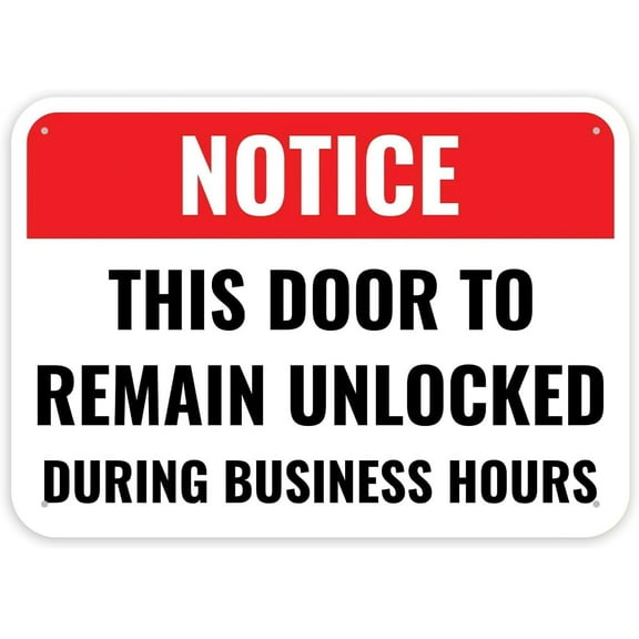 Metal Tin Sign This Door To Remain Unlocked During Business Hours Sign, 12 x 8 Inches Poster Plaque Door Must Remain Unlocked Sign