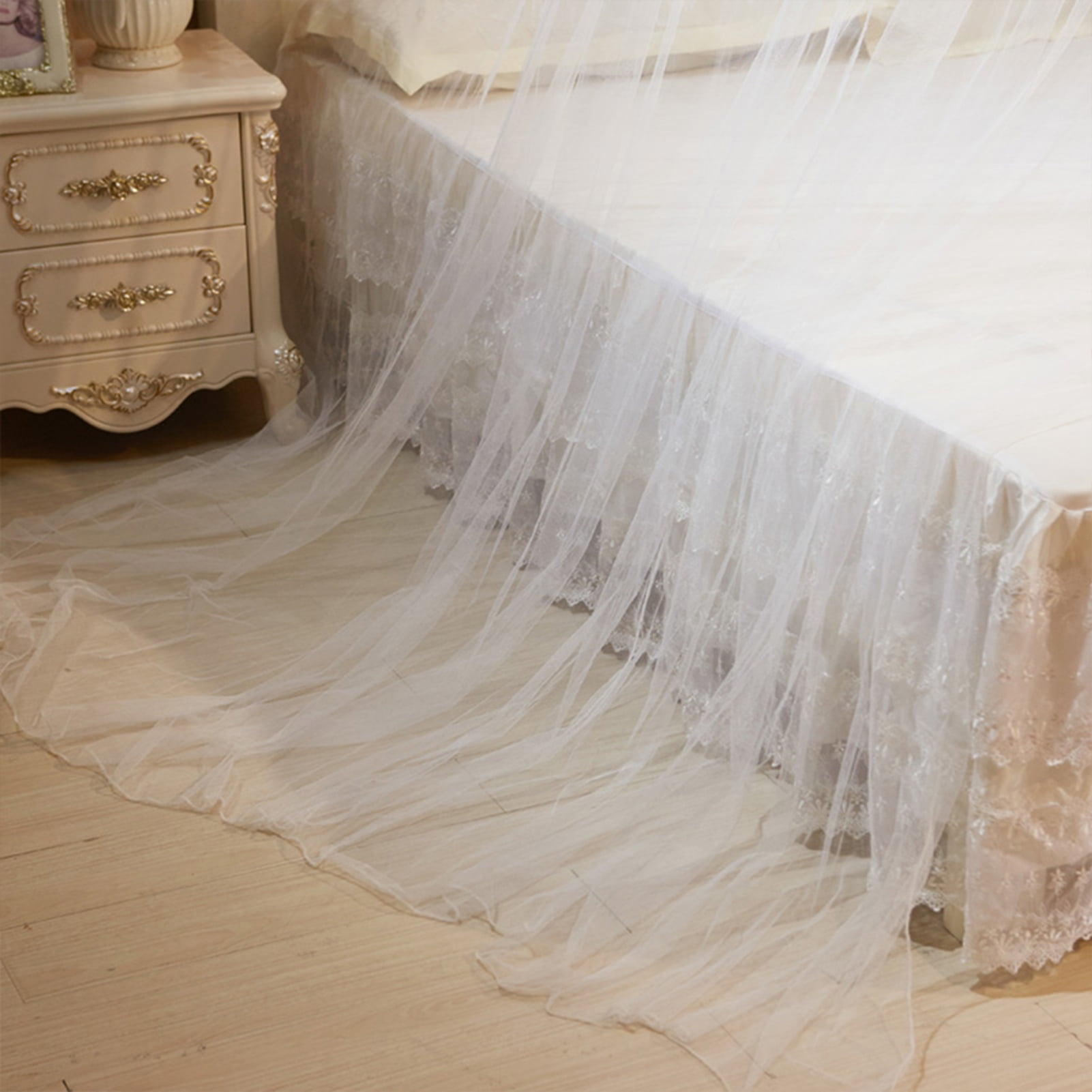 LAZIOEGR Classic White Dome Bed Canopy Fine Mesh Single Entrance Bed Net for 47.2 to 70.8 inches / 1.2 to 1.8 m Bed Elegant Princess Style Bedroom Decoration White