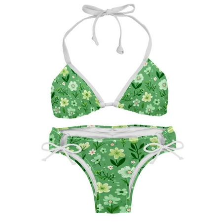 Sexy Women s String Bikini Set Green Grass Flowers Print Two Piece Triangle Bathing Suit Swimsuits