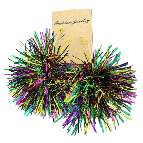FENOHREFE Glittering Ball Earrings Women Drop Earrings Rainbow Tinsel Earrings Dangle Earrings for Mardi Gras Festivals