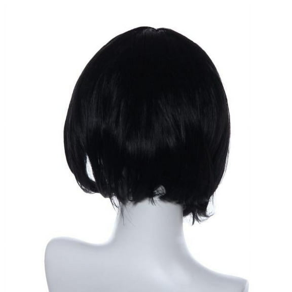 XIAQUJ Masquerade Small Roll Bang Short Straight Hair Wig BK Black