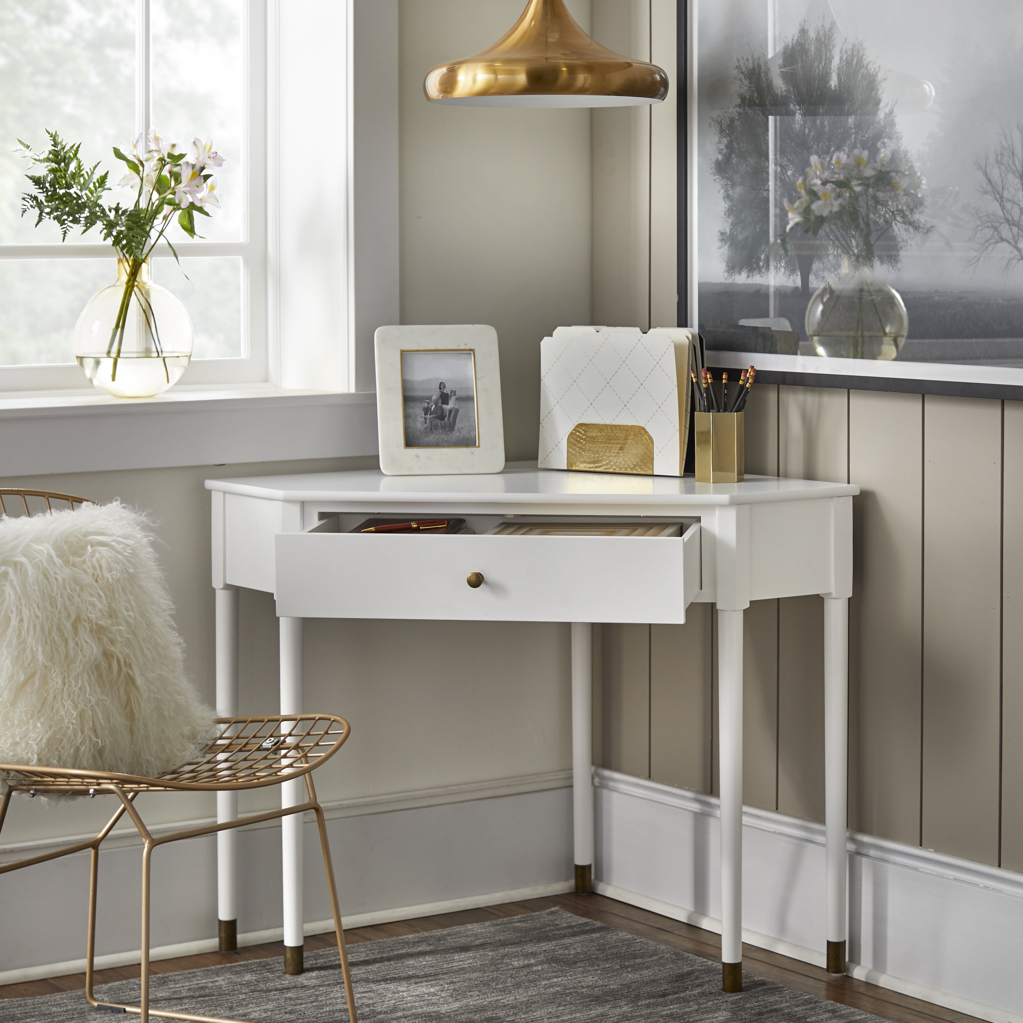 Lifestorey  Mesa Mid-Century Corner Desk White Painted