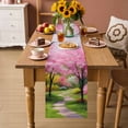 thumbnail image 3 of Table Runner - 36 Inch Long, Nature Pink Green Kitchen Dining Table Runner Dresser Scarves, Spring Country Oil Painting Flower Tree Farmhouse Decor for Coffee Tables Wedding Party Banquet, 3 of 8