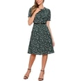 thumbnail image 2 of INSPIRAR CHIC Vestido Vintage para Mujeres con Estampado Floral, Cuello Peter Pan, Largo a la Rodilla, Vestido Casual S Verde, 2 of 6