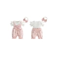 thumbnail image 3 of Loicainy Baby Toddler Girl Fake-two Romper 3 6 9 12 18 Months Floral Short Sleeve Jumpsuit and Bow Headband 2 Piece Set, 3 of 10