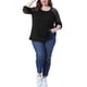 thumbnail image 2 of Blusas T-Shirts de Mujer Plus Size Agnes Orinda con Encaje, Cuello Redondo, Manga Larga, Casual, Sueltas, 1X, Negro, 2 of 6