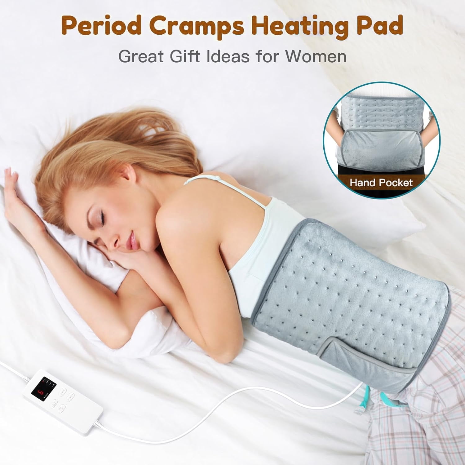 COCOBELA Heating Pad for Back Pain Relief Electric Heating Pad Wrap for Period Cramps Lower Back Neck Shoulders Pain Relief  3 Timer 5 Heat Setting & Auto Shut  12x24 Heated Pad + 20" Belt Adjustable