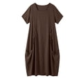thumbnail image 6 of Horkkom Maxi Dresses for Women Linen Short Sleeve Solid Color Summer Dresses Soft Loose Long Dresses with Pockets, S-2XL, 6 of 6