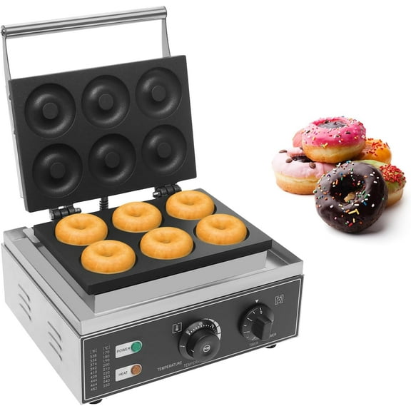 1550W Commercial Waffle Donut Maker, 6 Holes Double Sided Non-Stick Commercial Electric Donut Maker, Suitable for Professional Kitchen and Family Breakfast