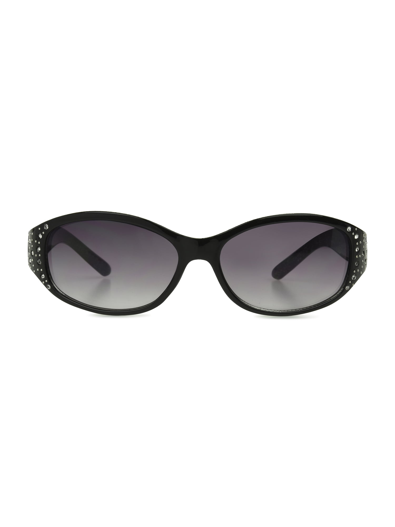 Foster Grant Fashion Mode Glitter Black Silver V Rhinestones 100% UV Sunglasses 
