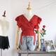 thumbnail image 5 of Camiseta de mujer Verano con cuello en V Dot Sin mangas Blusa de gasa Chaqueta, Rojo tholdsy AP001336-02, 5 of 7