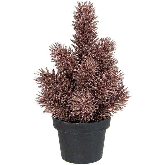Northlight Potted Glittered Artificial Pine Christmas Tree - 8.5" - Rose Gold  - Unlit