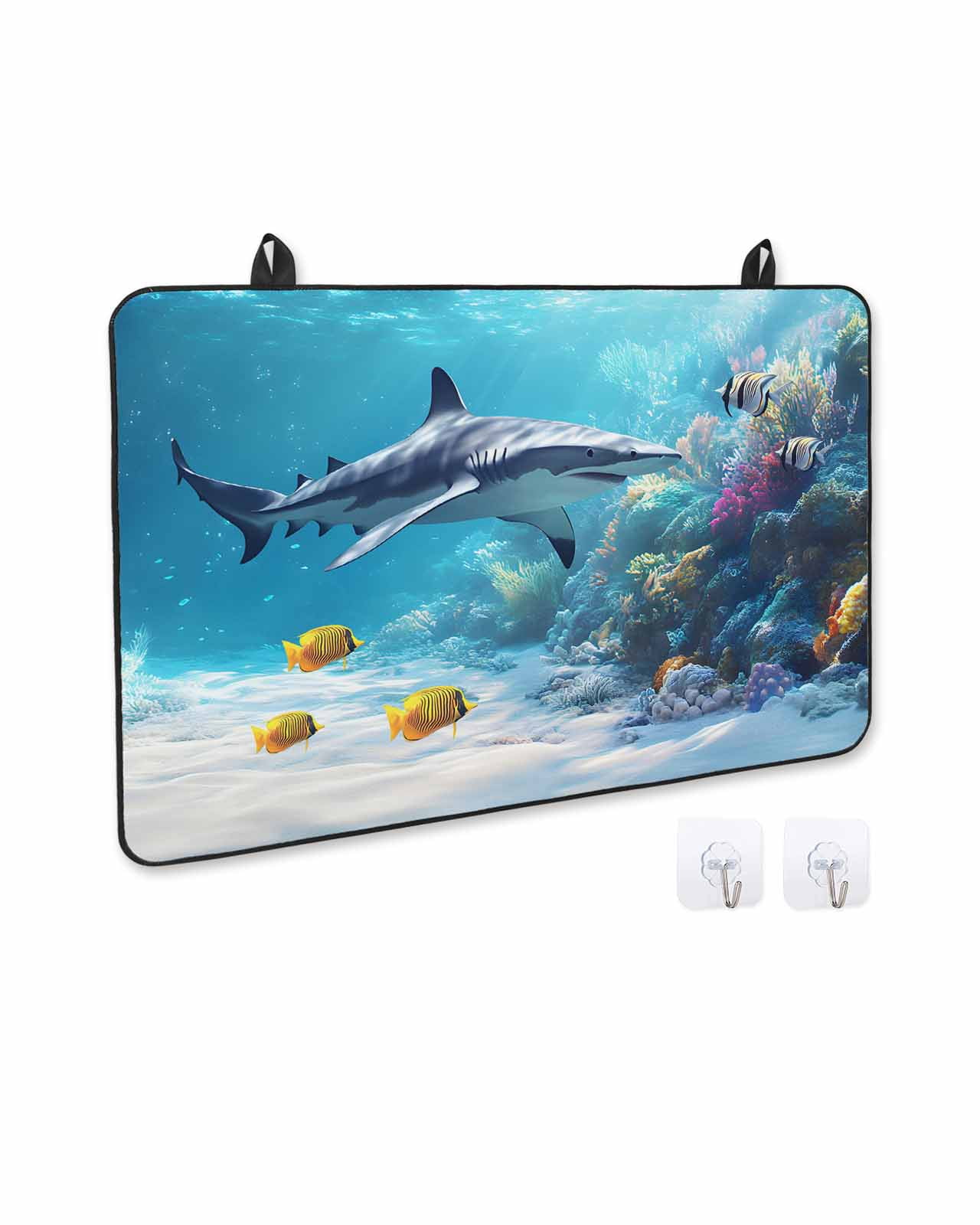 nqOlkjepod Large Induction Cooktop Protector Mat 24"x21", Shark Coastal Stove Top Covers for Electric Stove, Summer Beach Coral Ocean Nautical Stove Burner Cover Mats, Glass Top Stove Cover