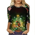 thumbnail image 2 of VKOYWKM T-Shirts à Manches 3/4 pour Femmes T-Shirts de Noël Joyeux Noël Graphique Col Rond T-Shirts d'Automne T-Shirts Amusants Arbre de Noël Fête de Famille Hauts Assortis, 2 of 5