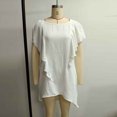 thumbnail image 4 of Women's Round Neck Ruffle Short Sleeve Mini Dress, Solid Loose Irregular High Low Hem Casual Swing Short Dress White M(M), 4 of 7