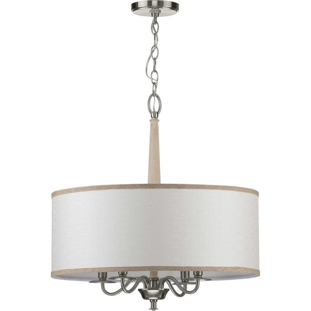 Progress Durrell 4-Light Chandelier in Brushed Nickel with Linen Drum Shade