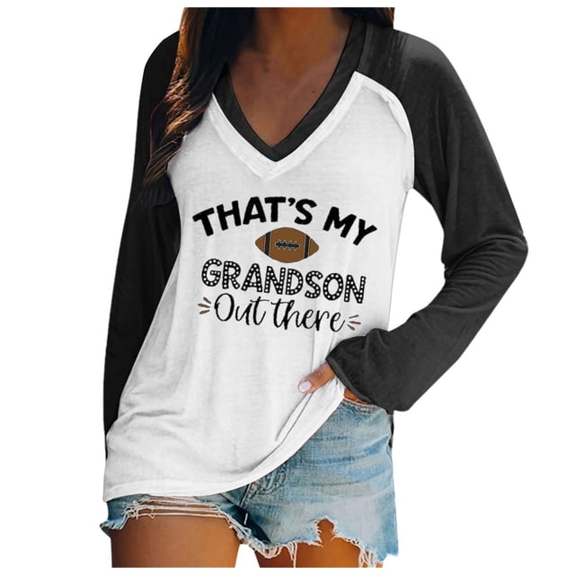 WEAIXIMIUNG Chemises de Maternité Boutonnées Femmes Décontractées Légères Col Rond Chandails en Molleton Manches Longues Imprimé Graphique Football Pull T-Shirt