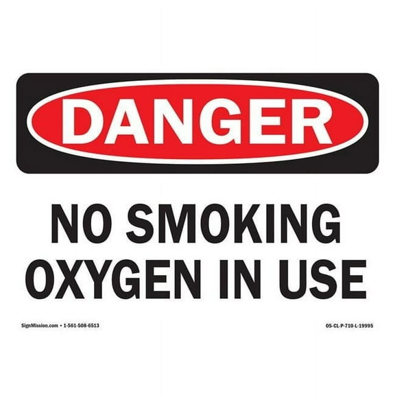SignMission OS-CL-D-1014-L-19995 OSHA Danger Sign - No Smoking Oxygen in Use