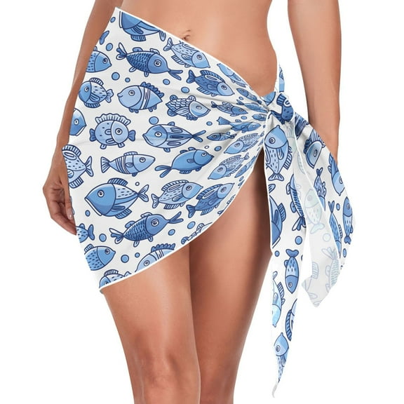 joogoo Cute Doodle Fishes Women's Beach Sarong Bathing Suit Wrap Swimwear Cover Ups M